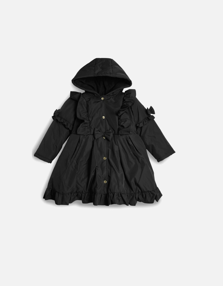 Girls Black Padded Frill Coat