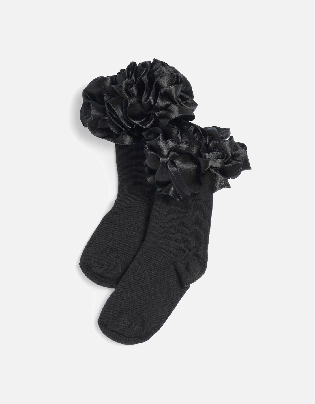 Girls Black Ribbon Frill Ankle Socks