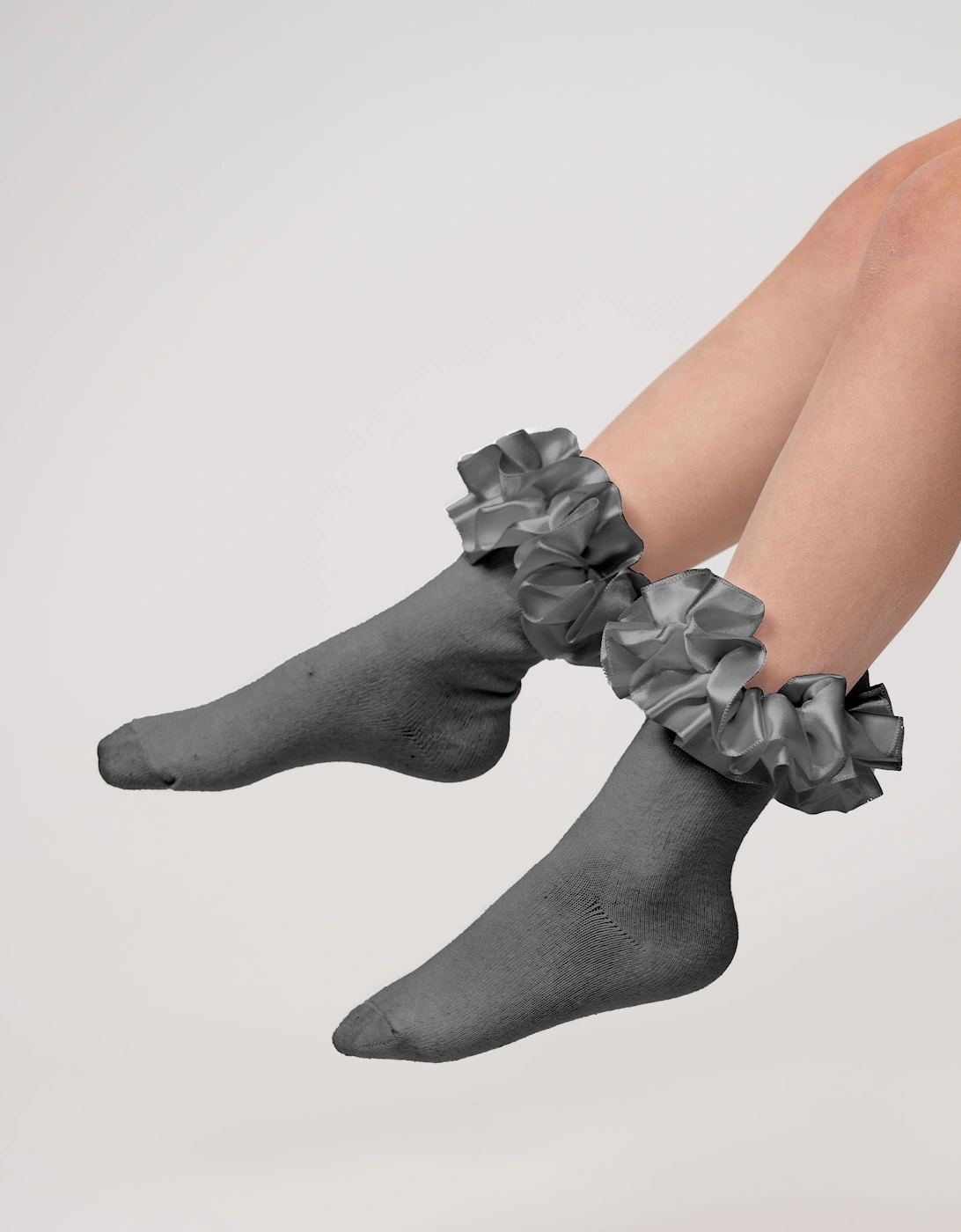 Girls Grey Ribbon Frill Ankle Socks, 3 of 2