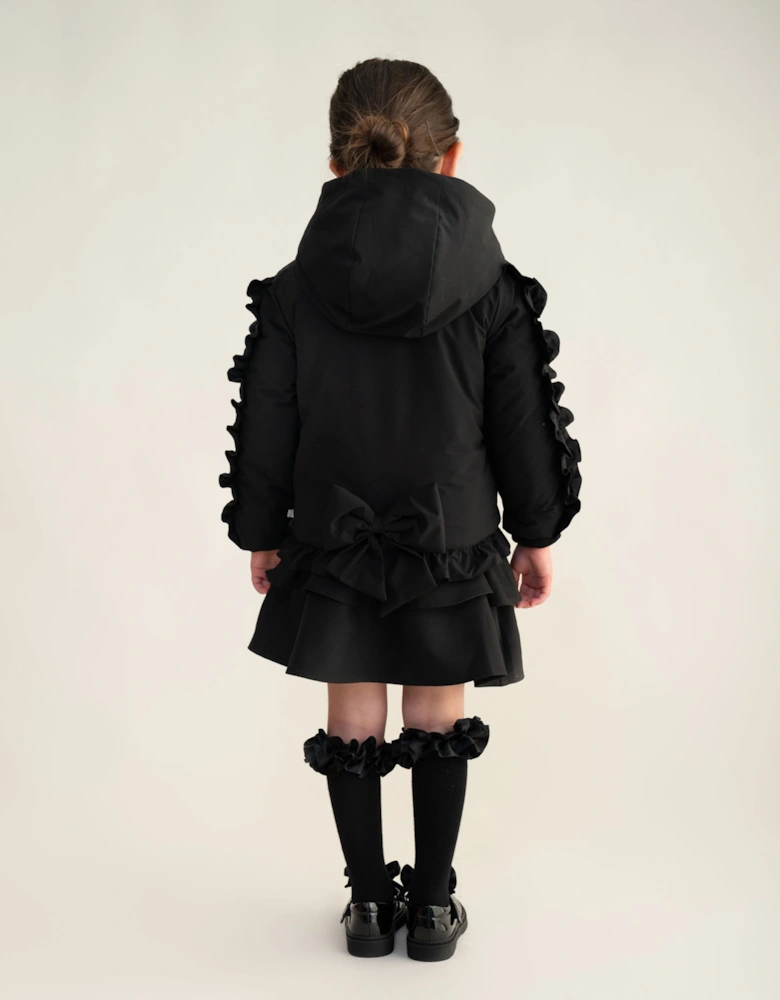 Girls Black Padded Frill Bomber Coat