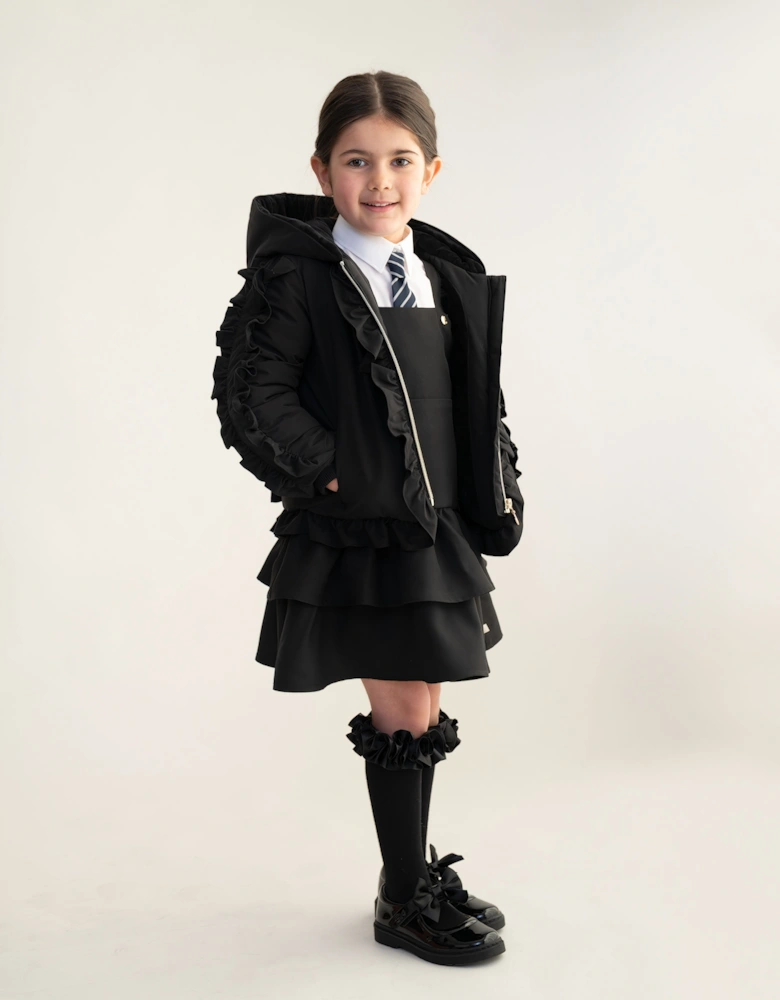 Girls Black Padded Frill Bomber Coat
