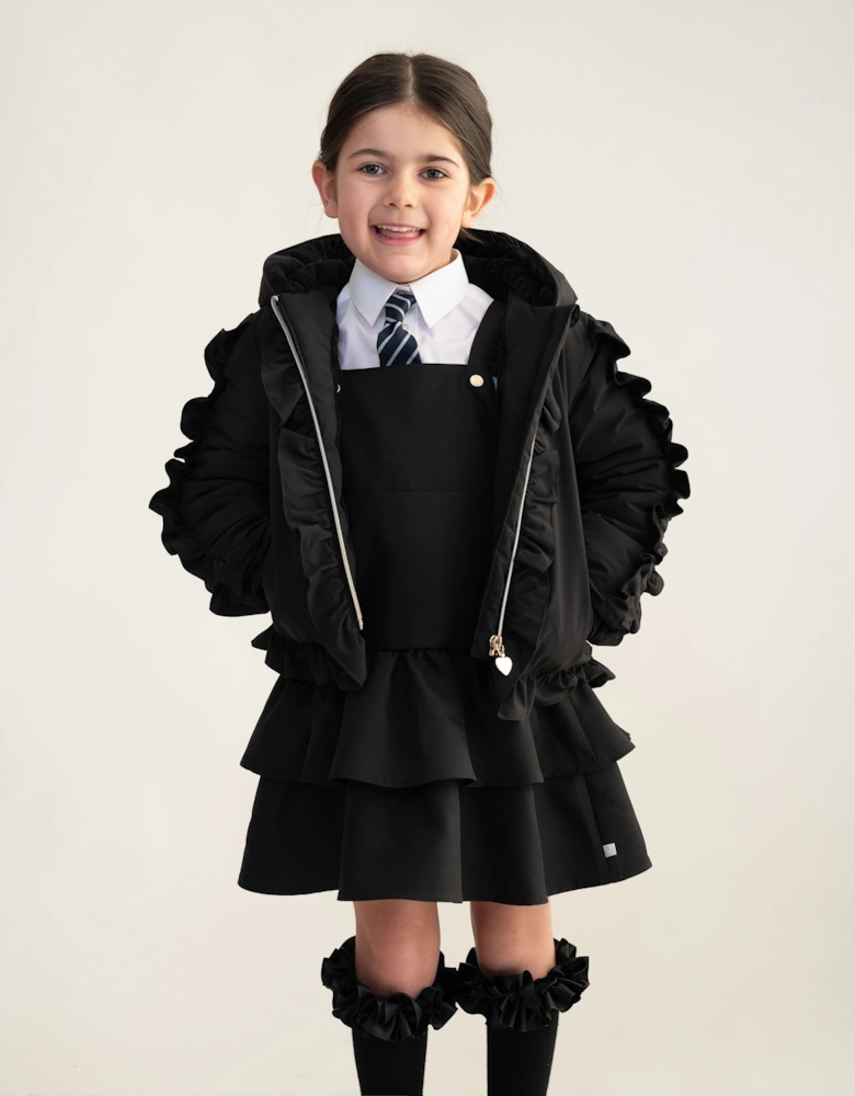 Girls Black Padded Frill Bomber Coat