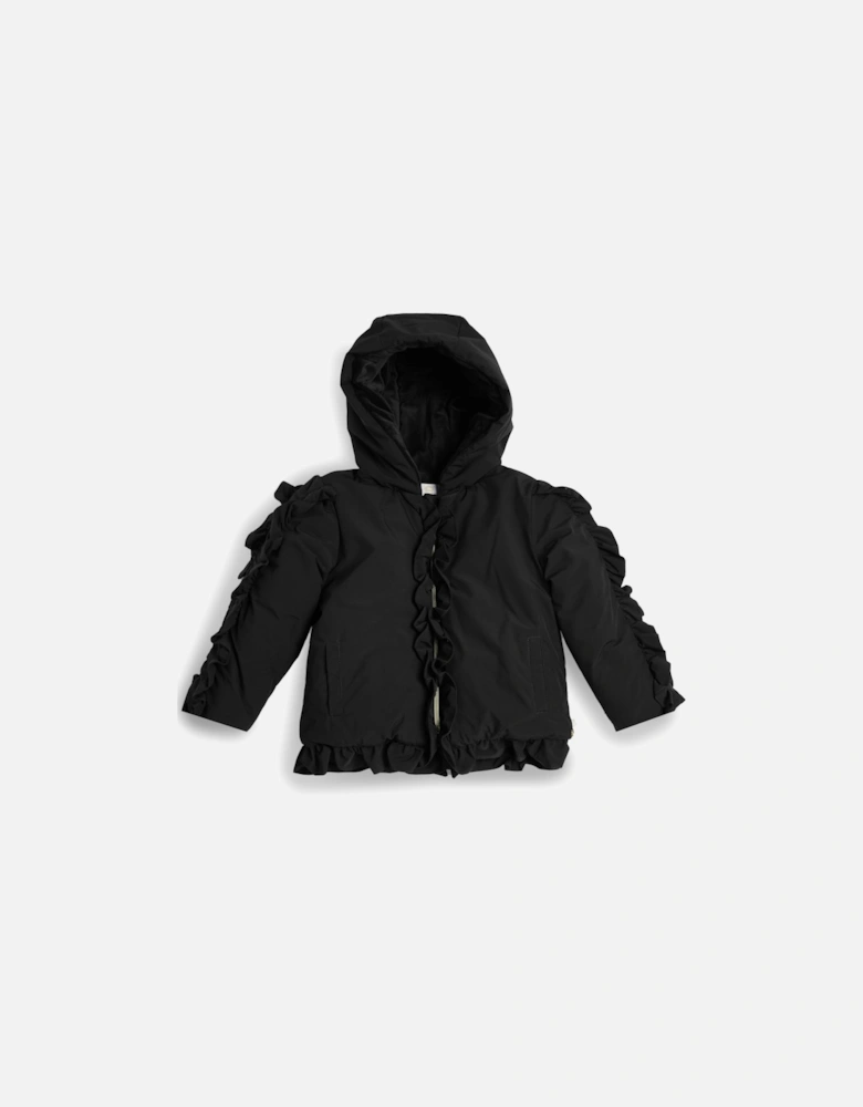 Girls Black Padded Frill Bomber Coat