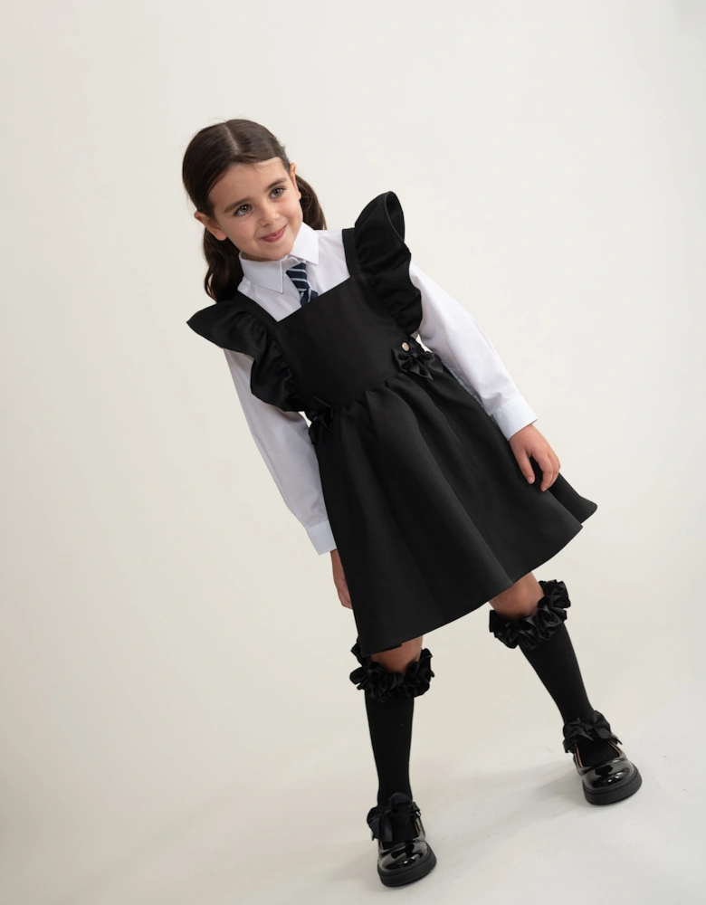 Girls Black Bow Pinafore Dress