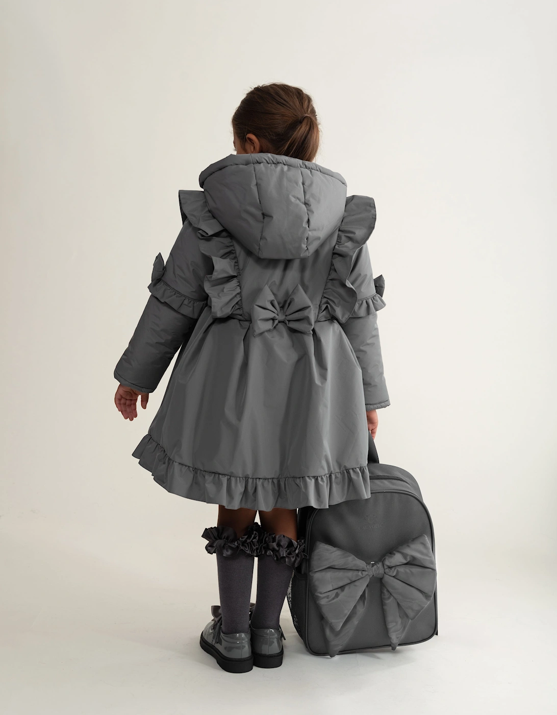 Girls Grey Padded Frill Coat, 6 of 5