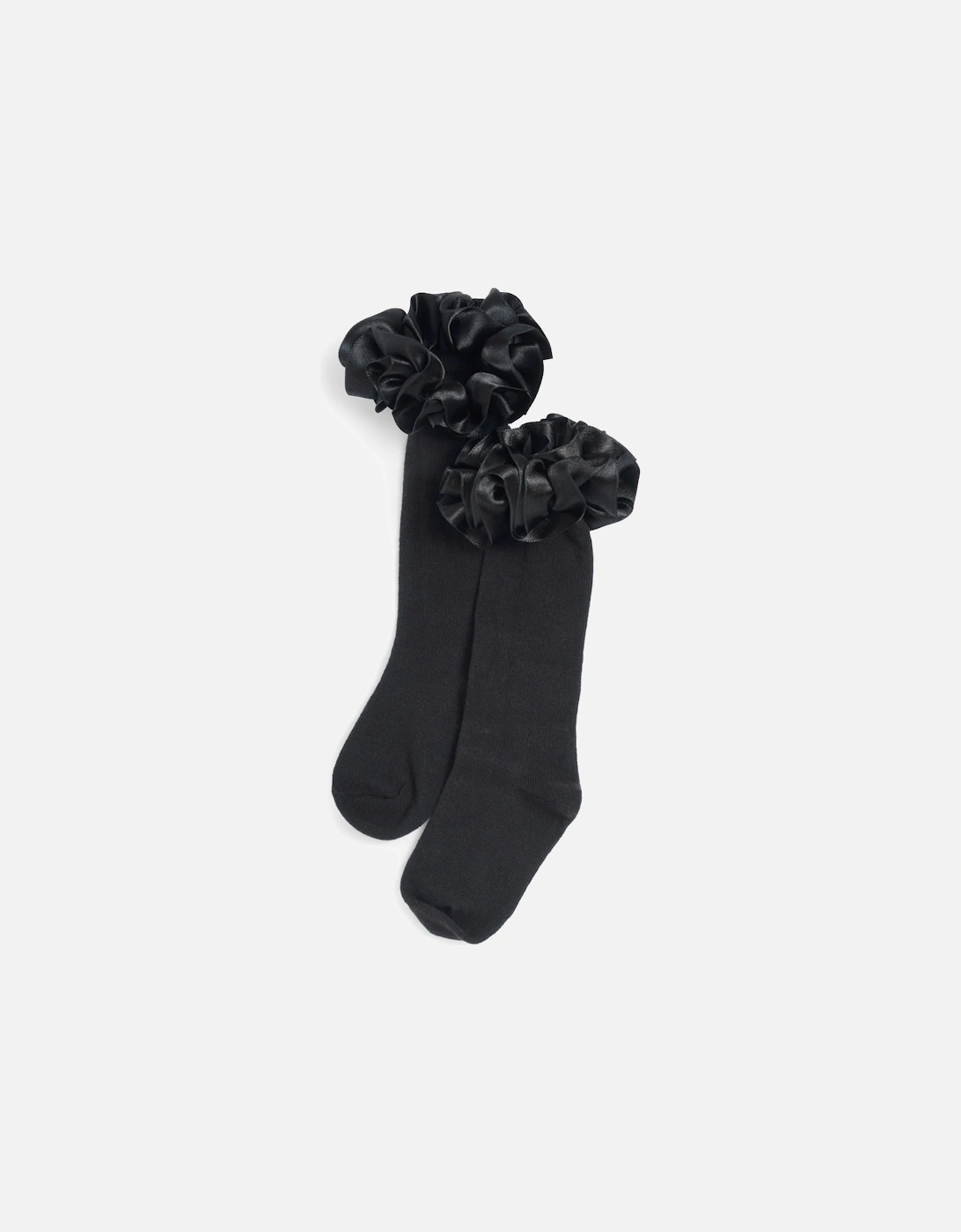 Girls Black Ribbon Frill Knee Socks