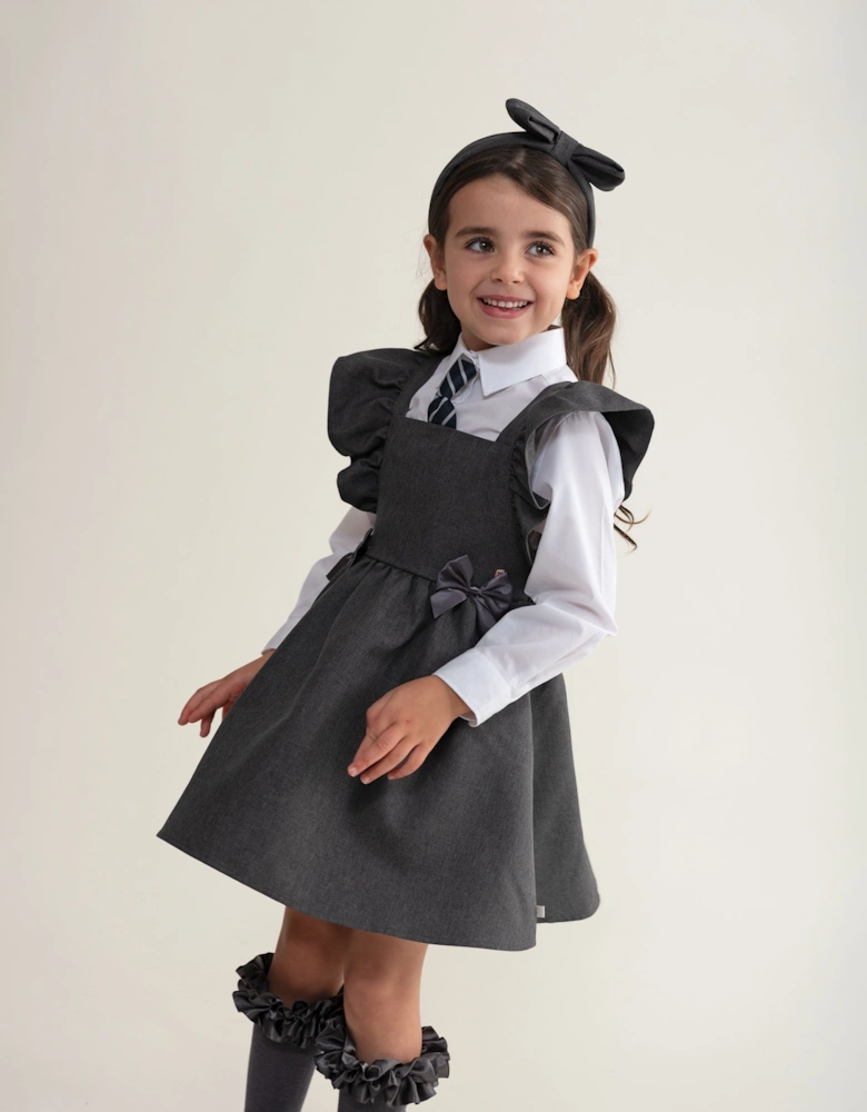 Girls Grey Bow Pinafore Dress