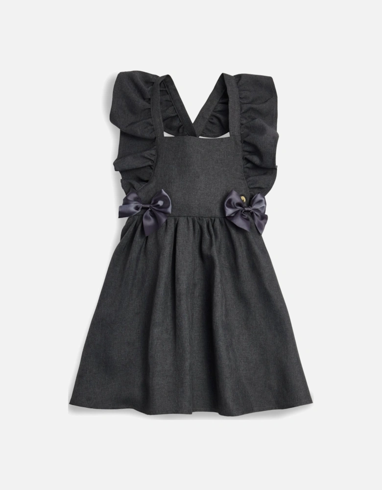 Girls Grey Bow Pinafore Dress