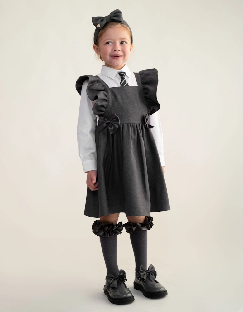 Girls Grey Bow Pinafore Dress