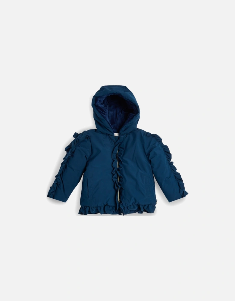 Girls Navy Padded Frill Bomber Coat