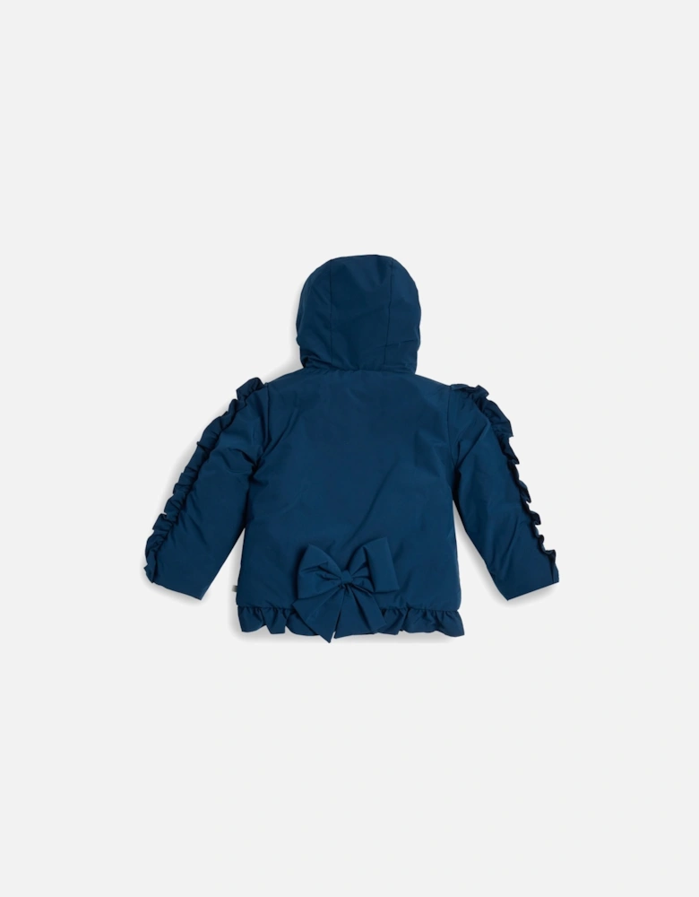 Girls Navy Padded Frill Bomber Coat