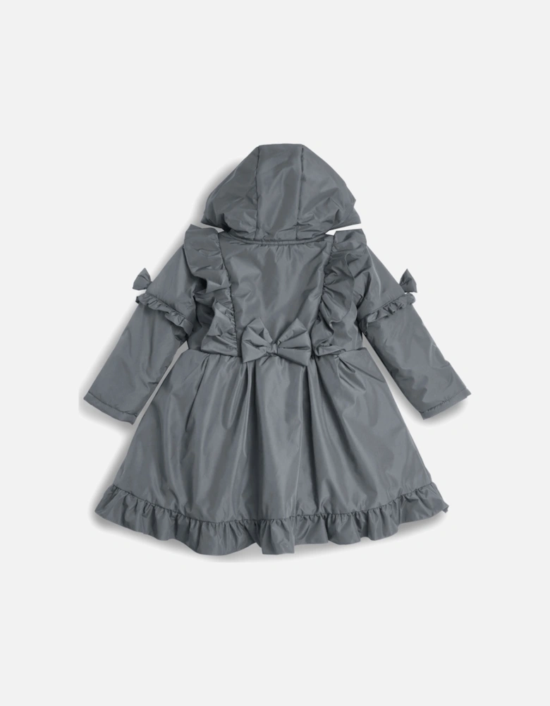 Girls Grey Padded Frill Coat