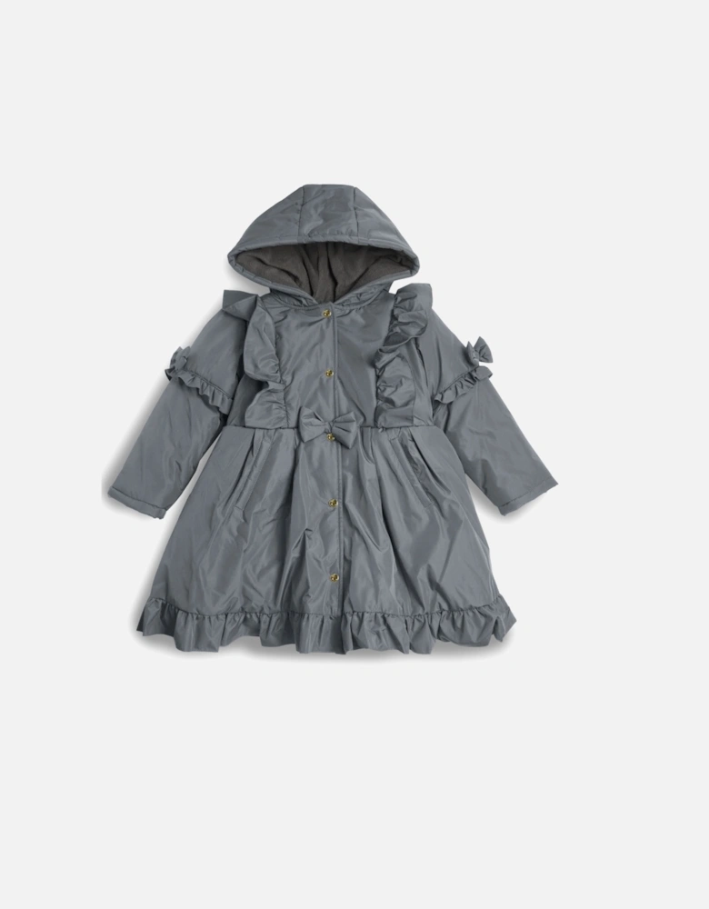 Girls Grey Padded Frill Coat