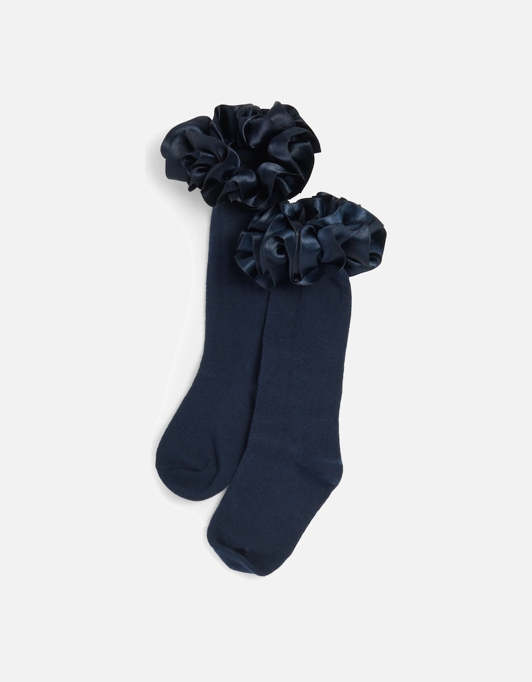 Girls Navy Ribbon Frill Knee Socks