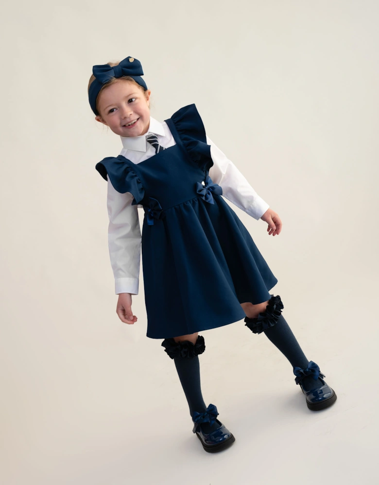 Girls Navy Bow Pinafore Dress