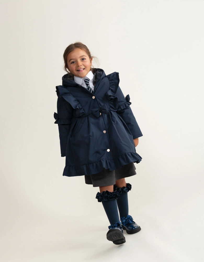 Girls Navy Ribbon Frill Knee Socks
