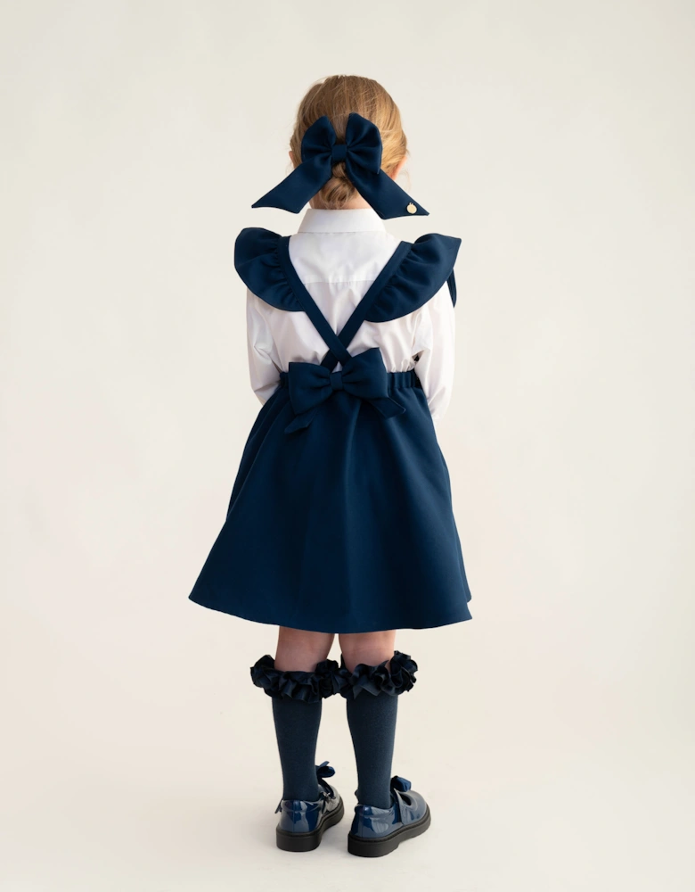 Girls Navy Bow Pinafore Dress