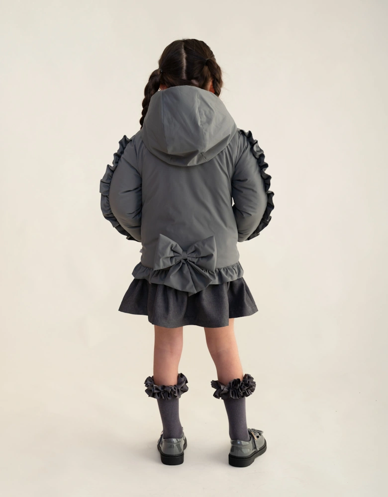 Girls Grey Padded Frill Bomber Coat