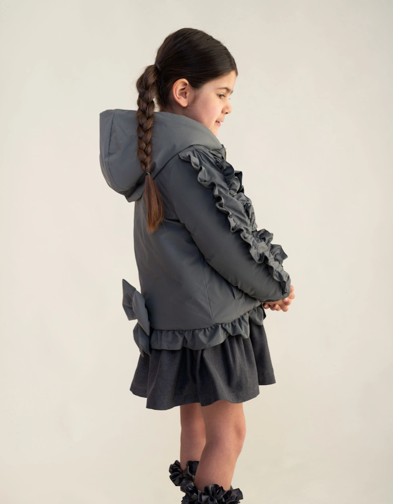 Girls Grey Padded Frill Bomber Coat