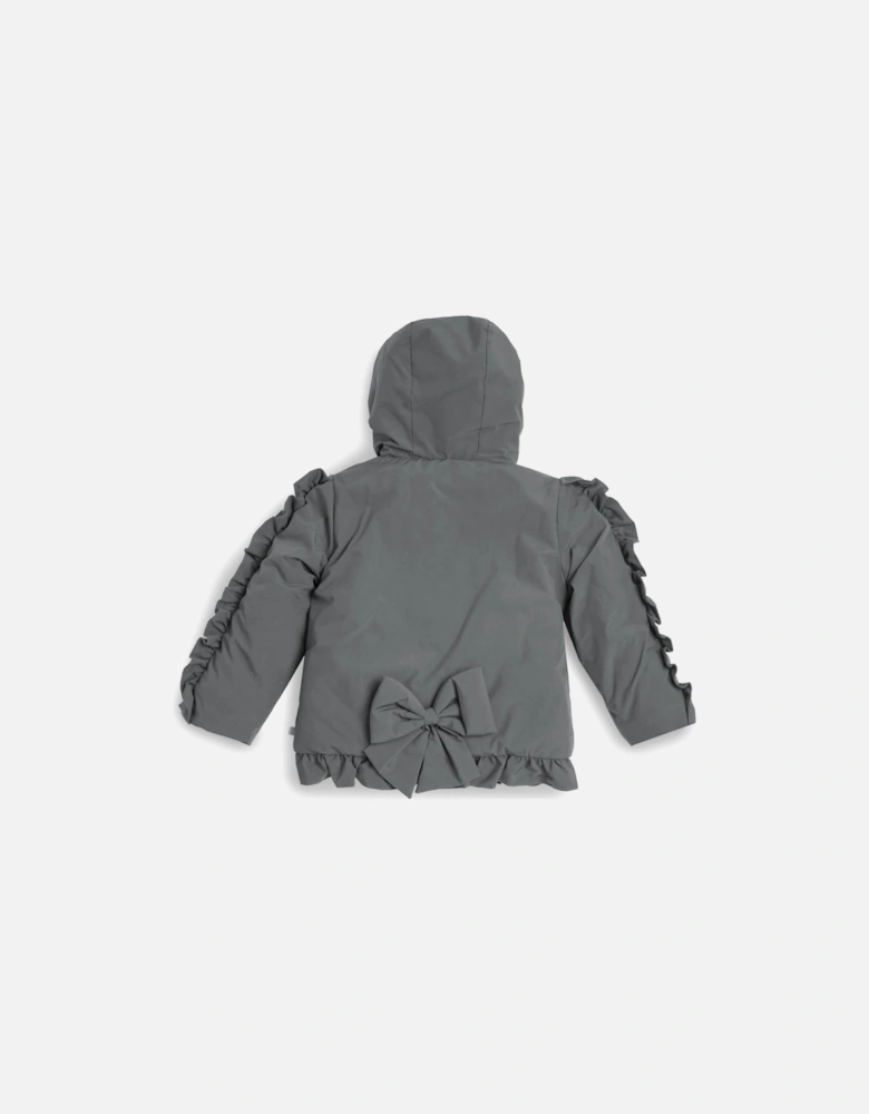 Girls Grey Padded Frill Bomber Coat