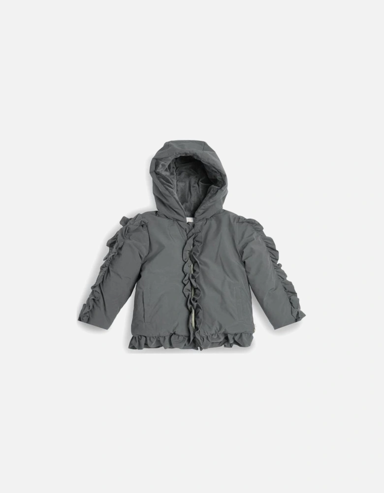 Girls Grey Padded Frill Bomber Coat