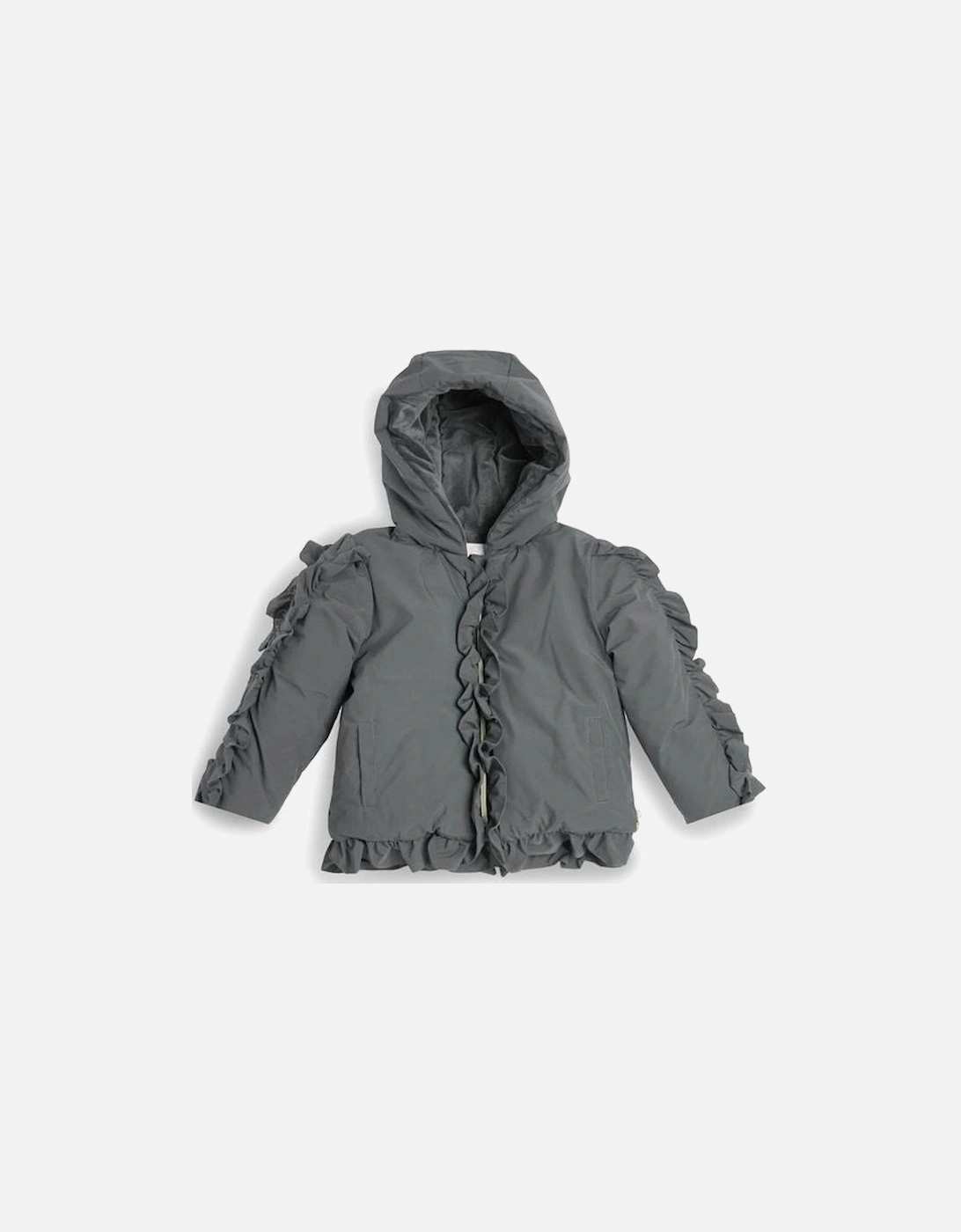 Girls Grey Padded Frill Bomber Coat