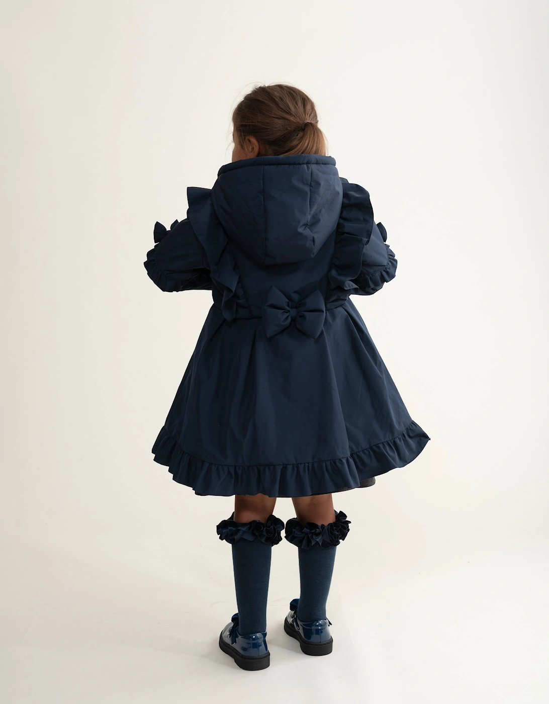 Girls Navy Padded Frill Coat, 6 of 5