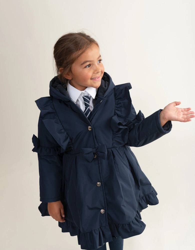 Girls Navy Padded Frill Coat