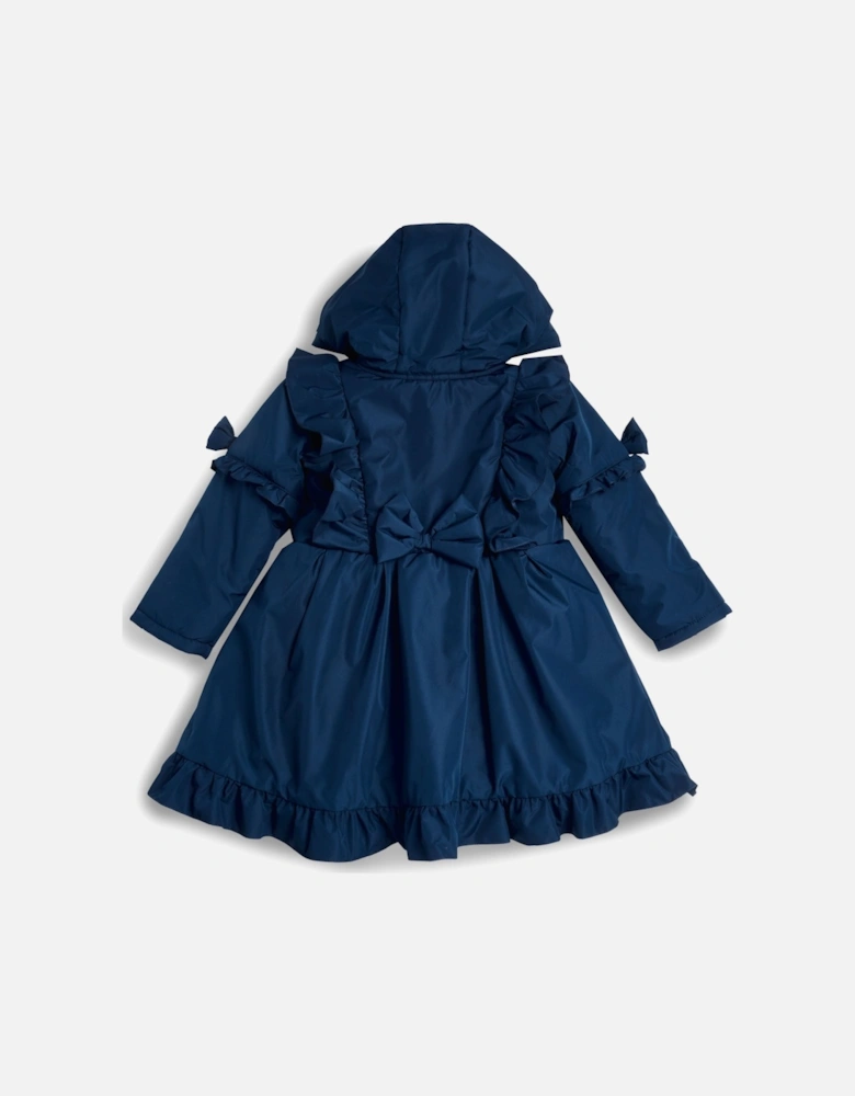 Girls Navy Padded Frill Coat