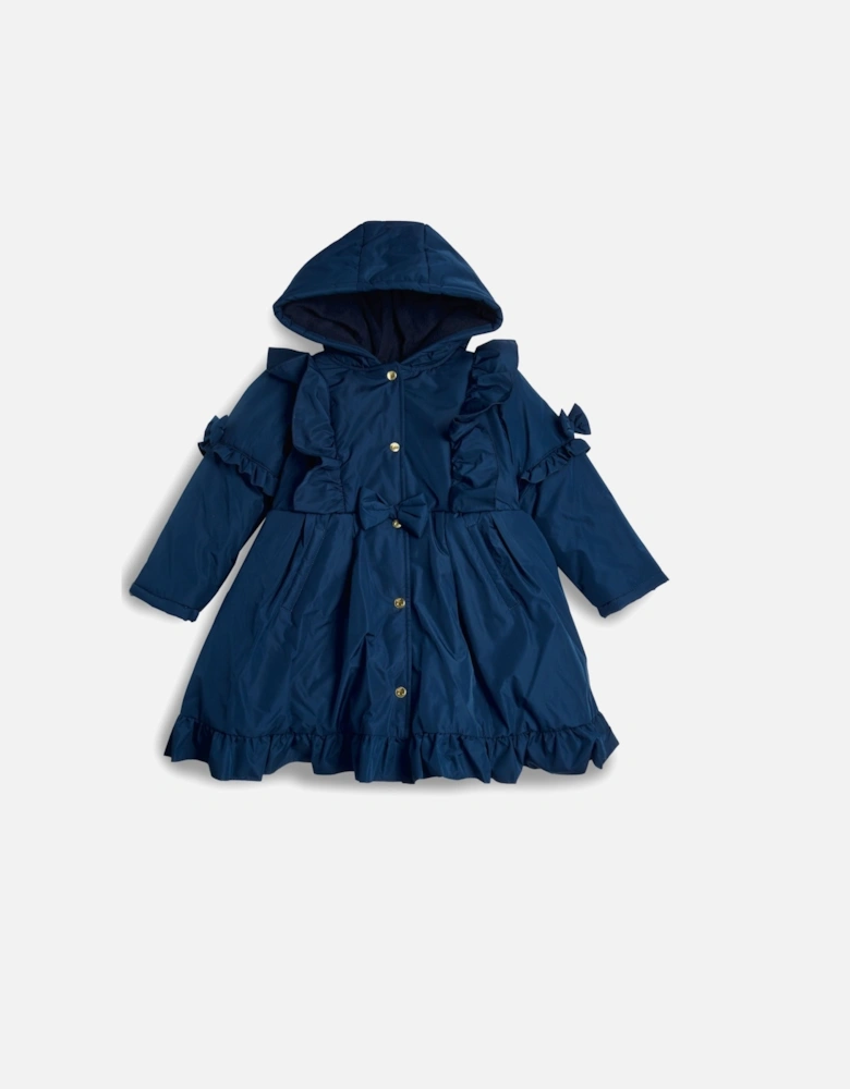 Girls Navy Padded Frill Coat