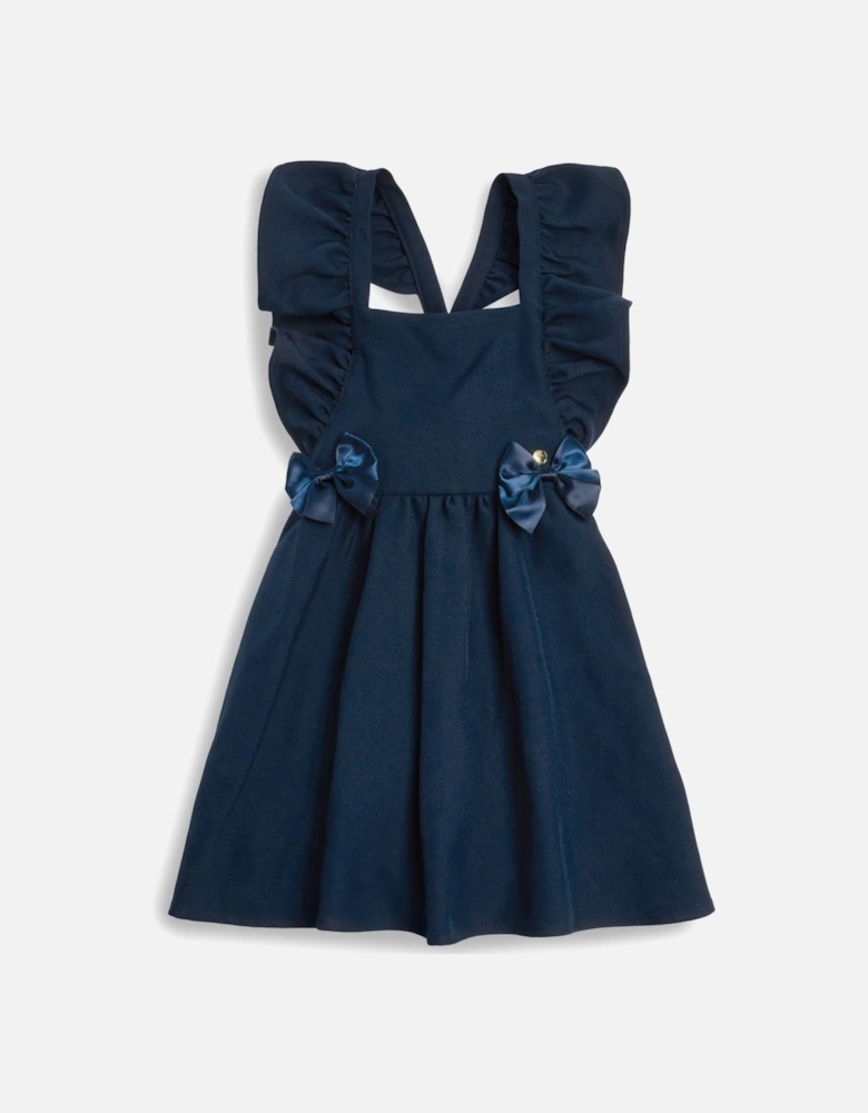 Girls Navy Bow Pinafore Dress
