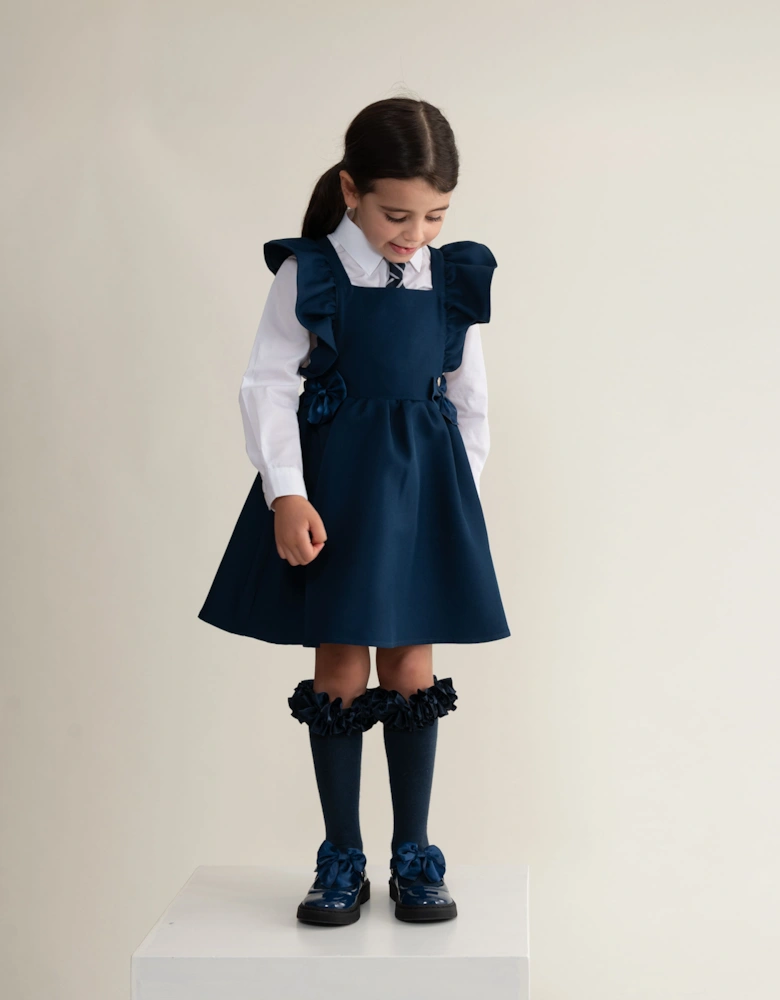 Girls Navy Bow Pinafore Dress