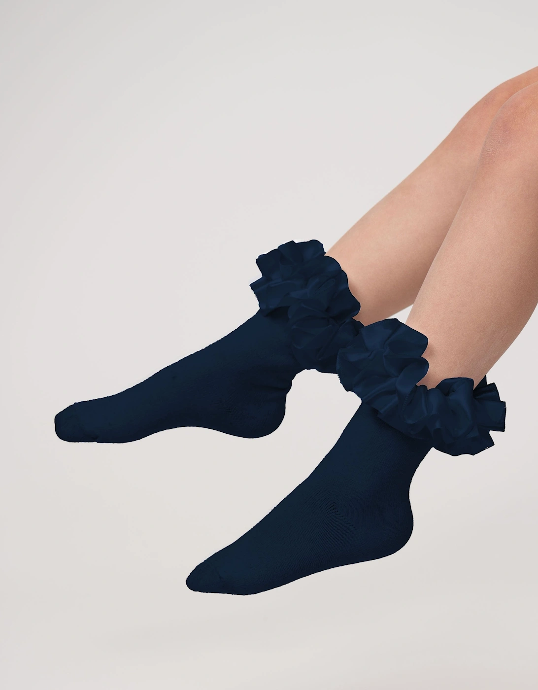 Girls Navy Ribbon Frill Ankle Socks, 3 of 2