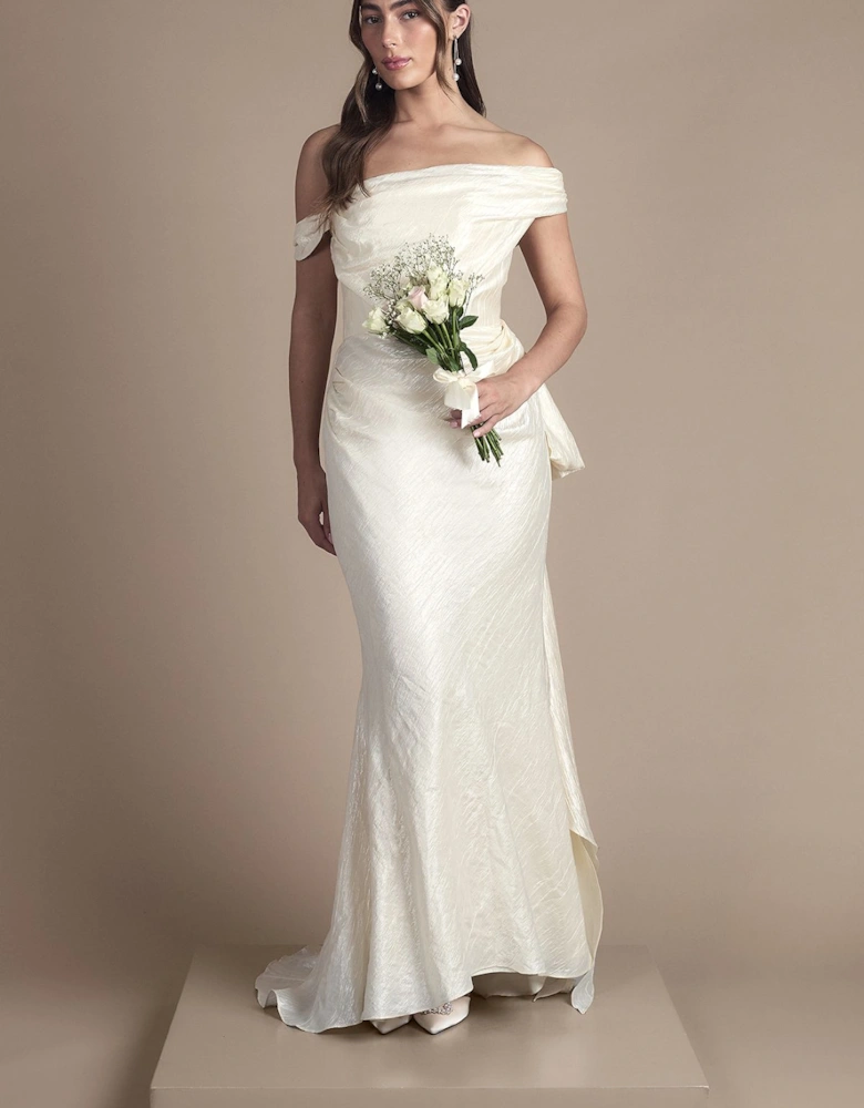 Draped Corset Bow Bridal Maxi Dress