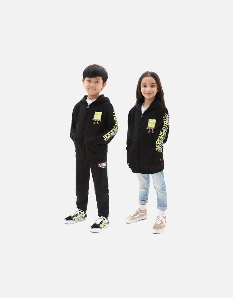 X Spongebob Happy Face Kids Full Zip Hoodie - Black