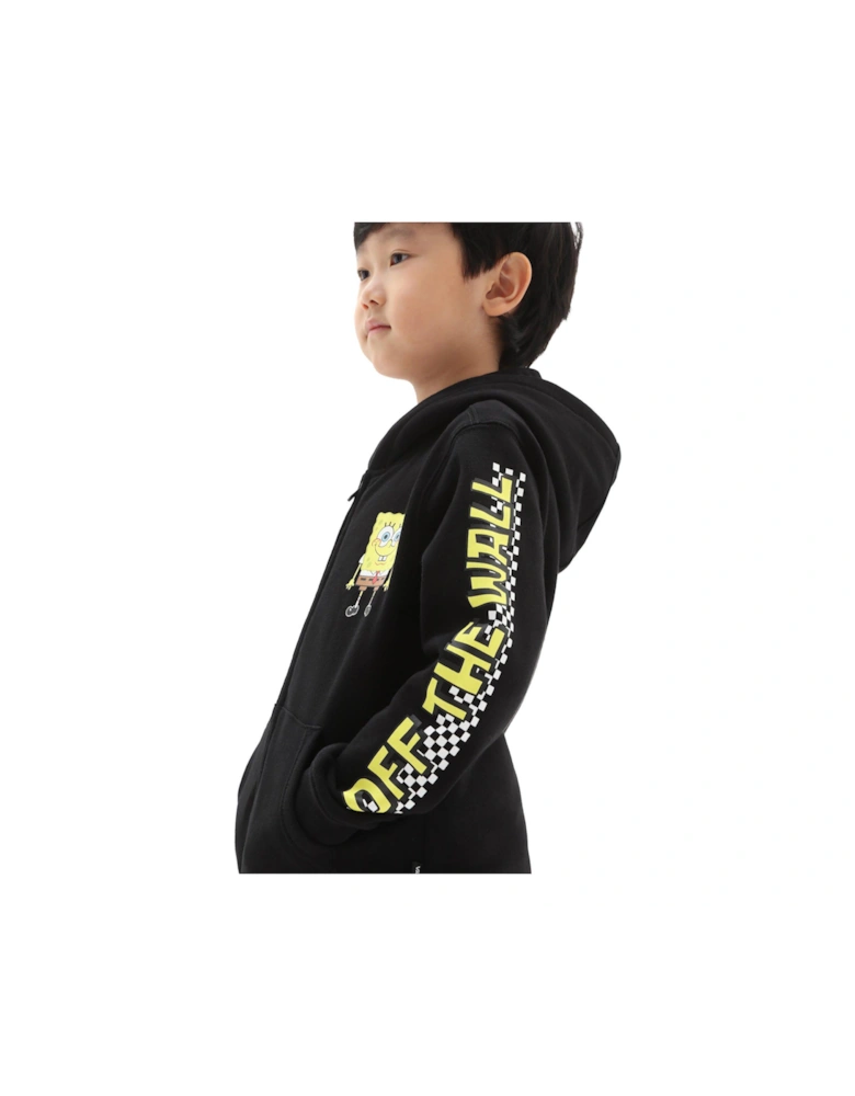 X Spongebob Happy Face Kids Full Zip Hoodie - Black