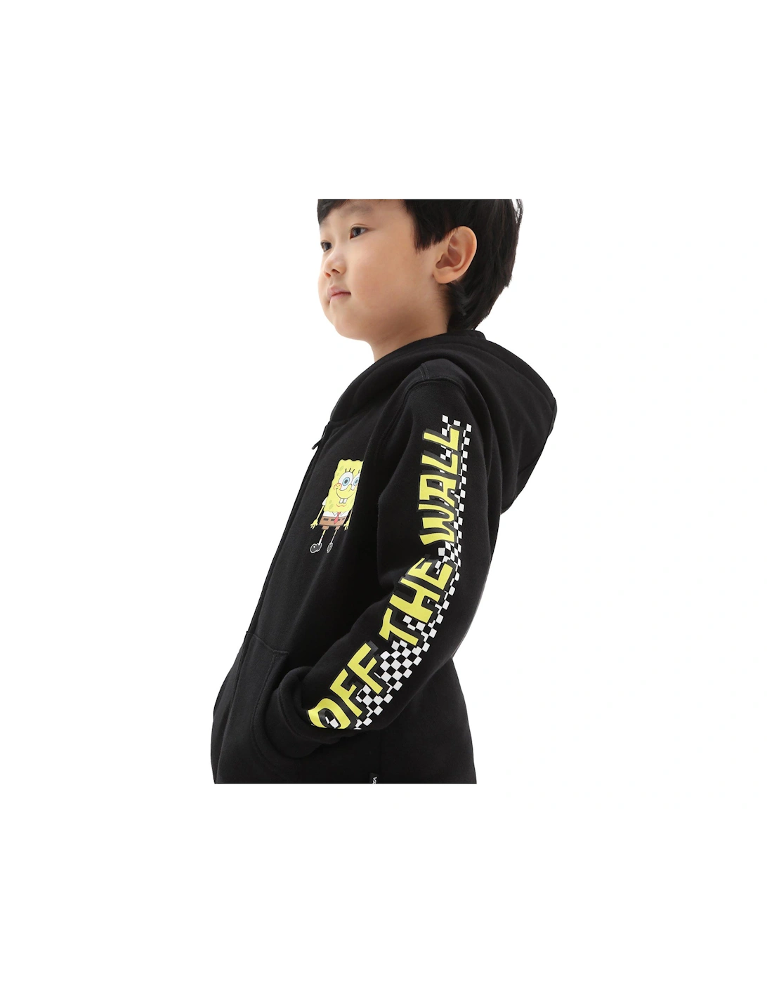 X Spongebob Happy Face Kids Full Zip Hoodie - Black