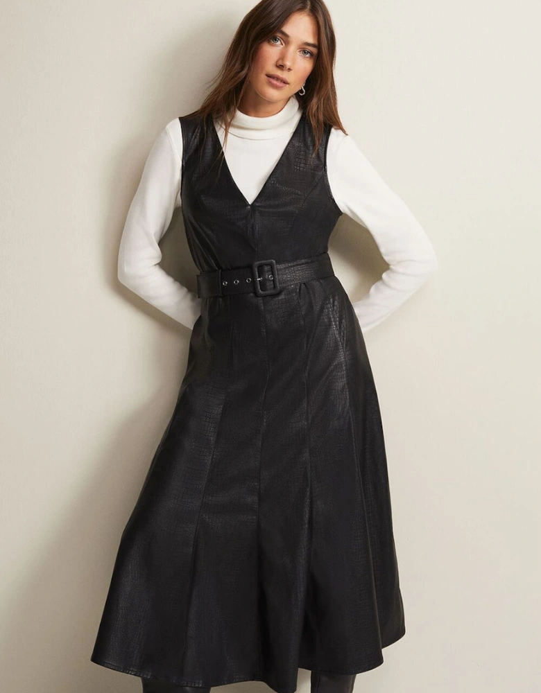 Khloe Black Faux Leather Midi Dress