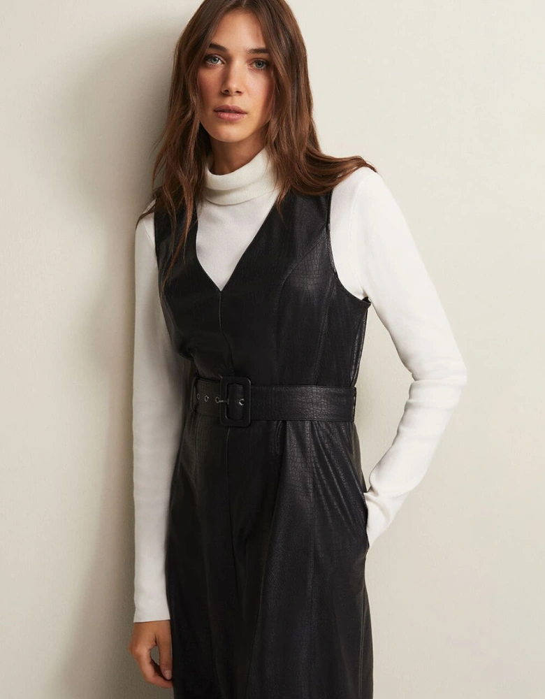 Khloe Black Faux Leather Midi Dress