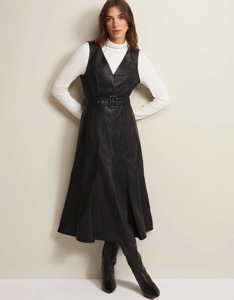 Khloe Black Faux Leather Midi Dress