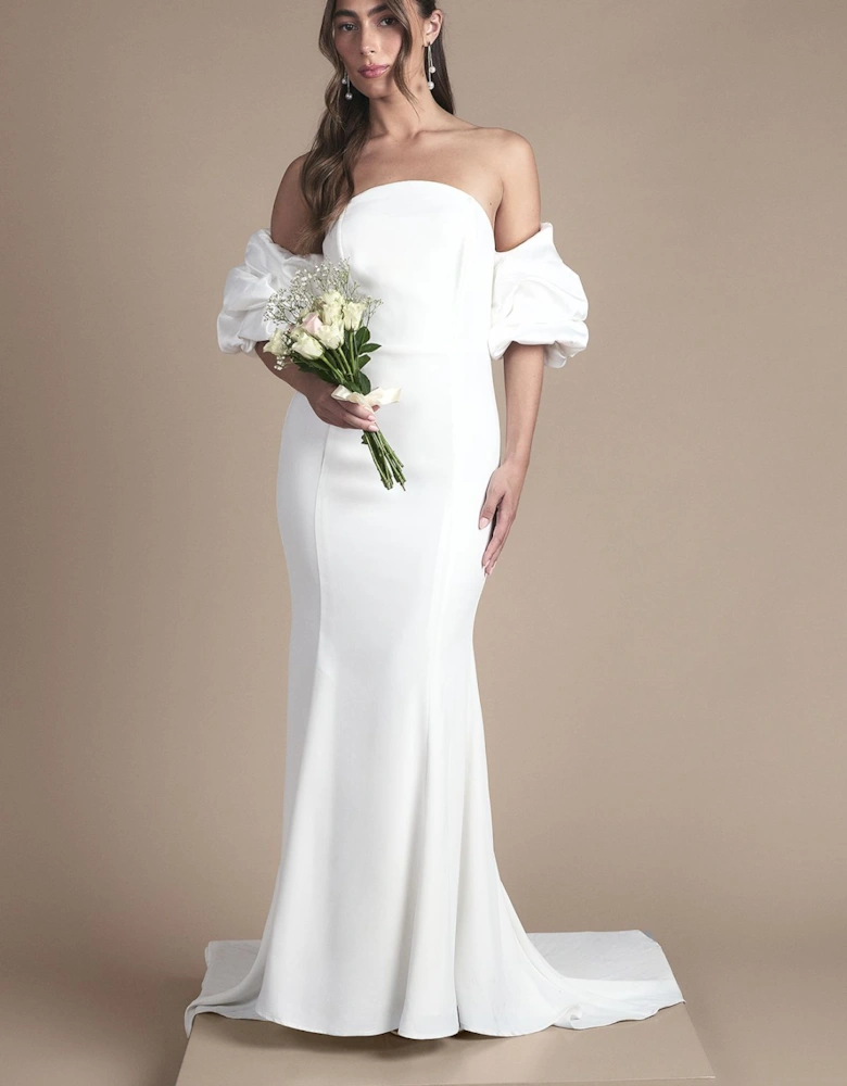 Puff Sleeve Bardot Fishtail Wedding Dress