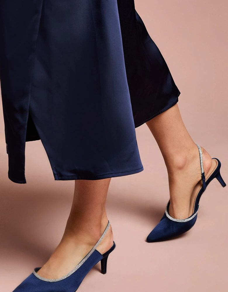 Wide Fit Sabrina Satin Diamante Trim Slingback High Stiletto Court Shoes