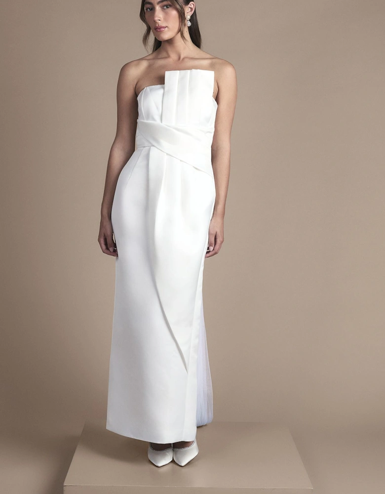 Strapless Oversized Bow and Twist Waist Detail Column Maxi Wedding Dress