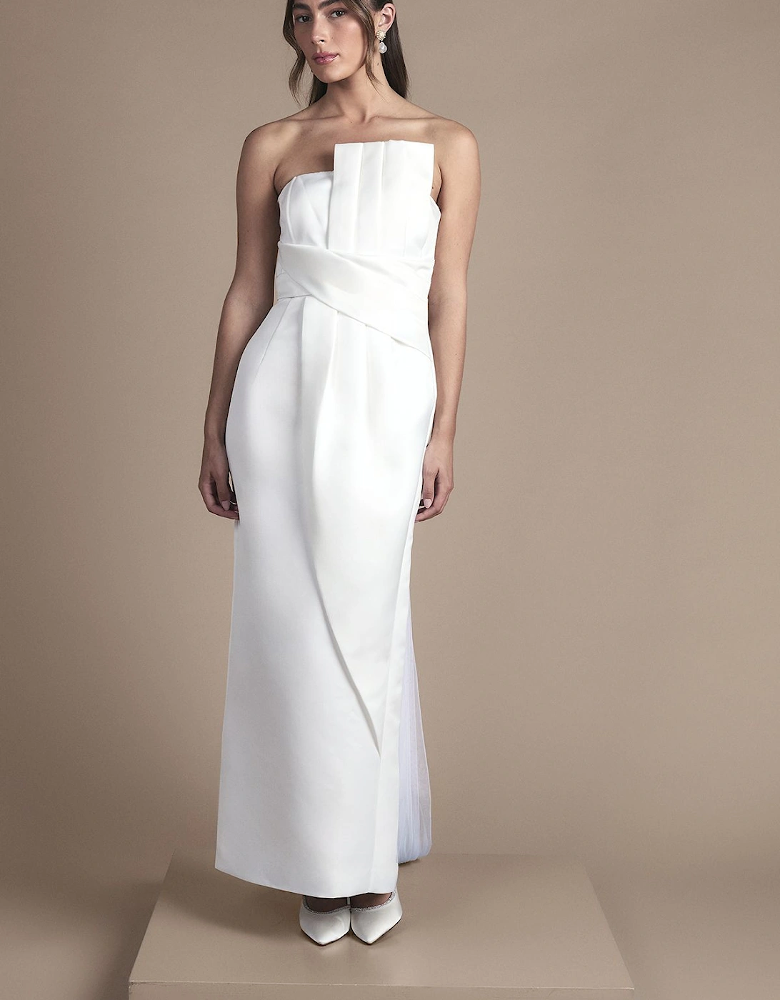 Strapless Oversized Bow and Twist Waist Detail Column Maxi Wedding Dress, 2 of 1