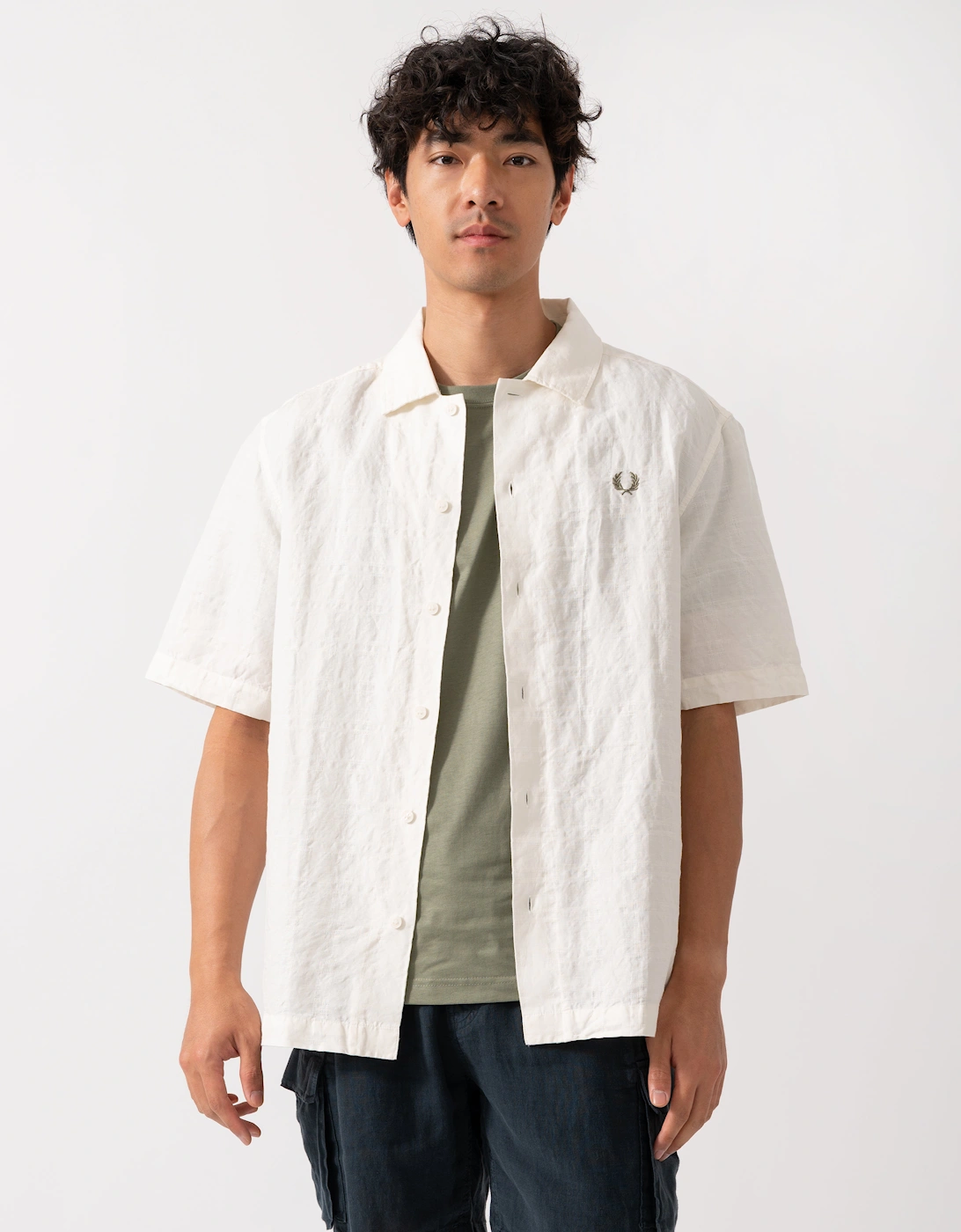 Mens Jacquard Linen Blend Shirt - Light Ecru 760, 2 of 1