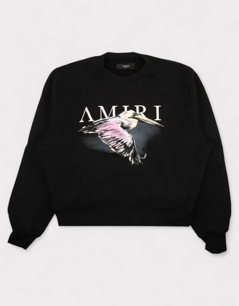 Amiri Pelican Watercolor Crewneck Sweatshirt Black