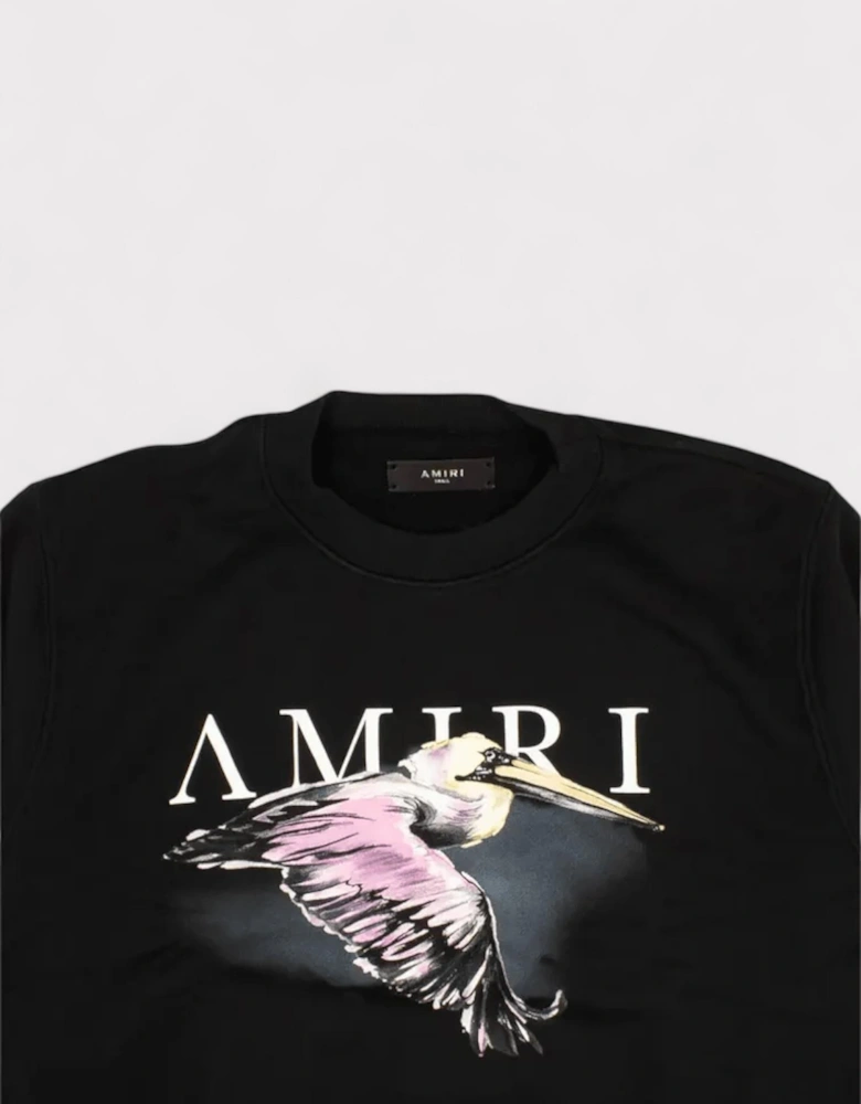 Amiri Pelican Watercolor Crewneck Sweatshirt Black