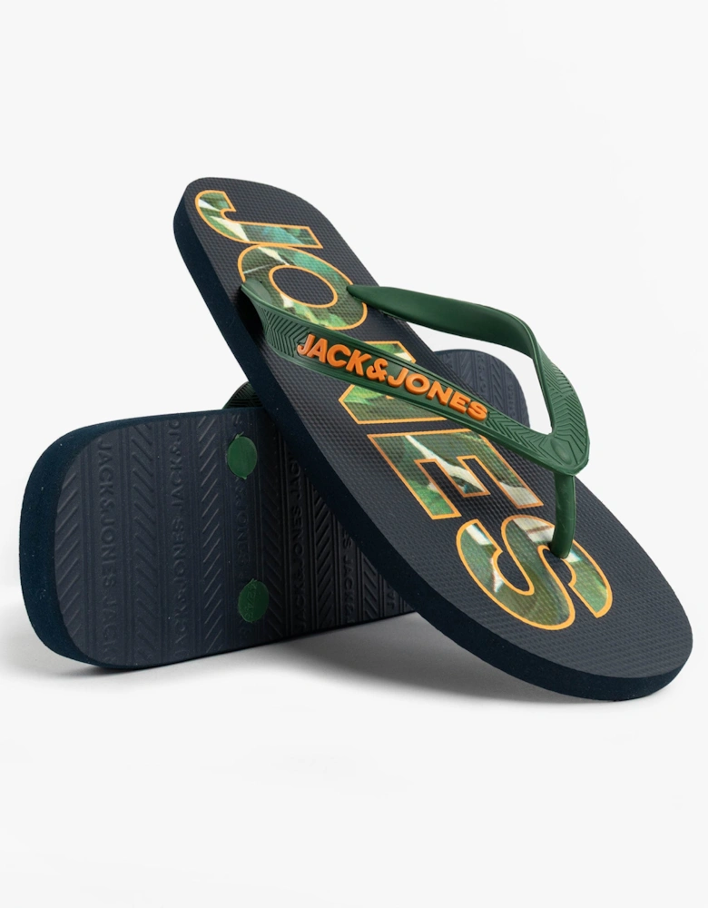 LOGO PALM PRINT Mens Flip-Flops Navy Blazer