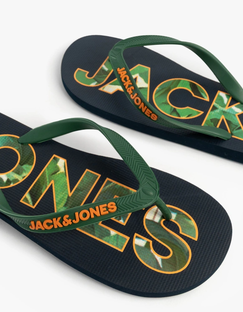 LOGO PALM PRINT Mens Flip-Flops Navy Blazer