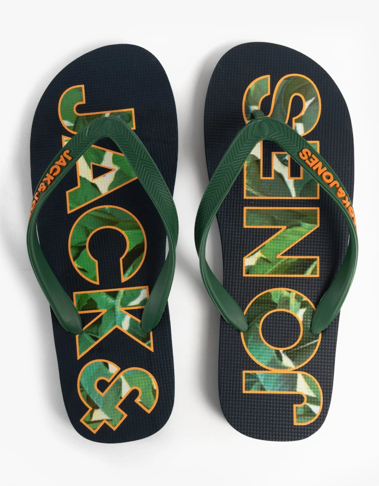 LOGO PALM PRINT Mens Flip-Flops Navy Blazer